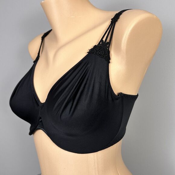 Vintage Bali Bra 36DD Stretch Satin Unlined Underwire Style 3640 Lace Black - Picture 4 of 10